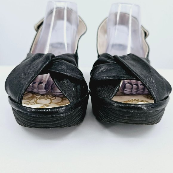 Fly London Yakin Ankle Strap Wedge Sandals 41 10 Black Leather Peep Toe Comfort - Picture 4 of 13